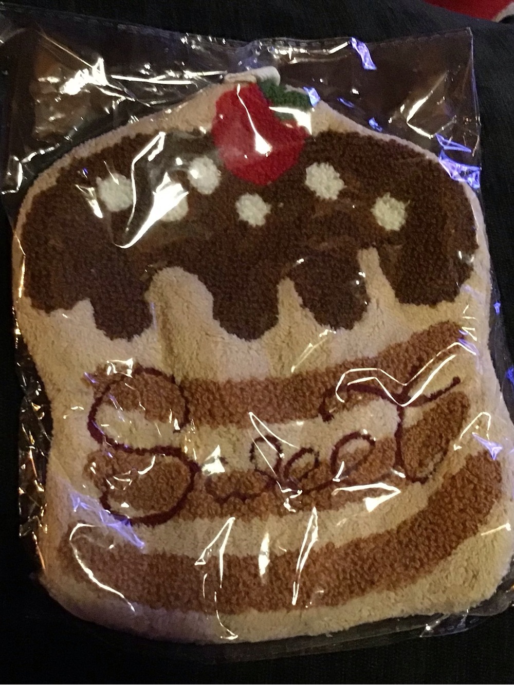 Plush Dessert Pudding hand towel - Brown & Cream with Red Cherry